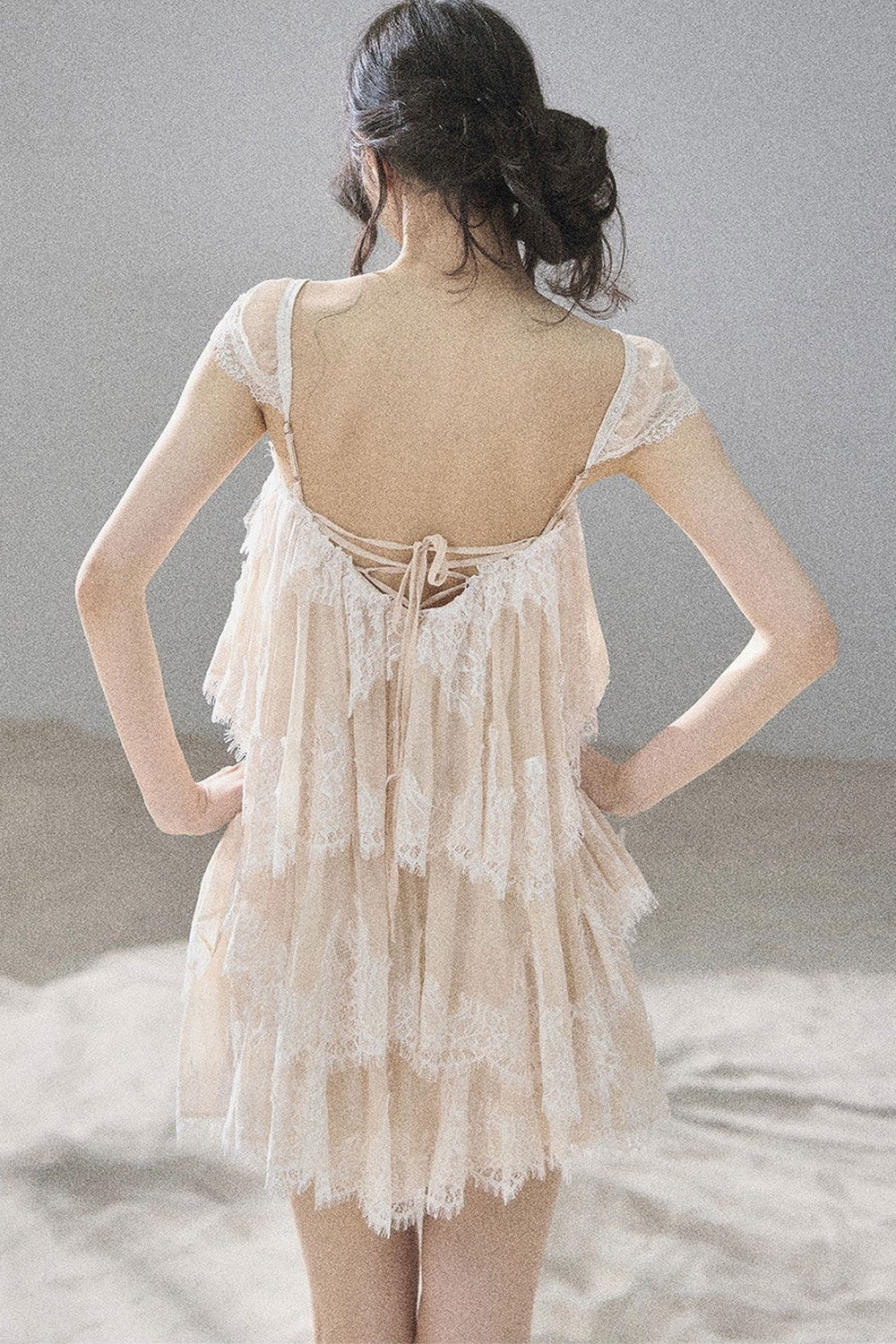 Asymmetric French Lace Mesh Top Set