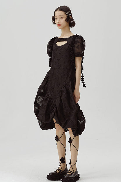 Irregular Floral Puff Dress
