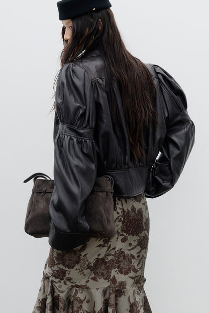 Silhouette Puff Sleeve PU Leather Jacket