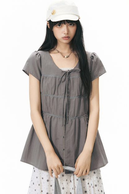 Star Print Layered-Look Short-Sleeve Shirt