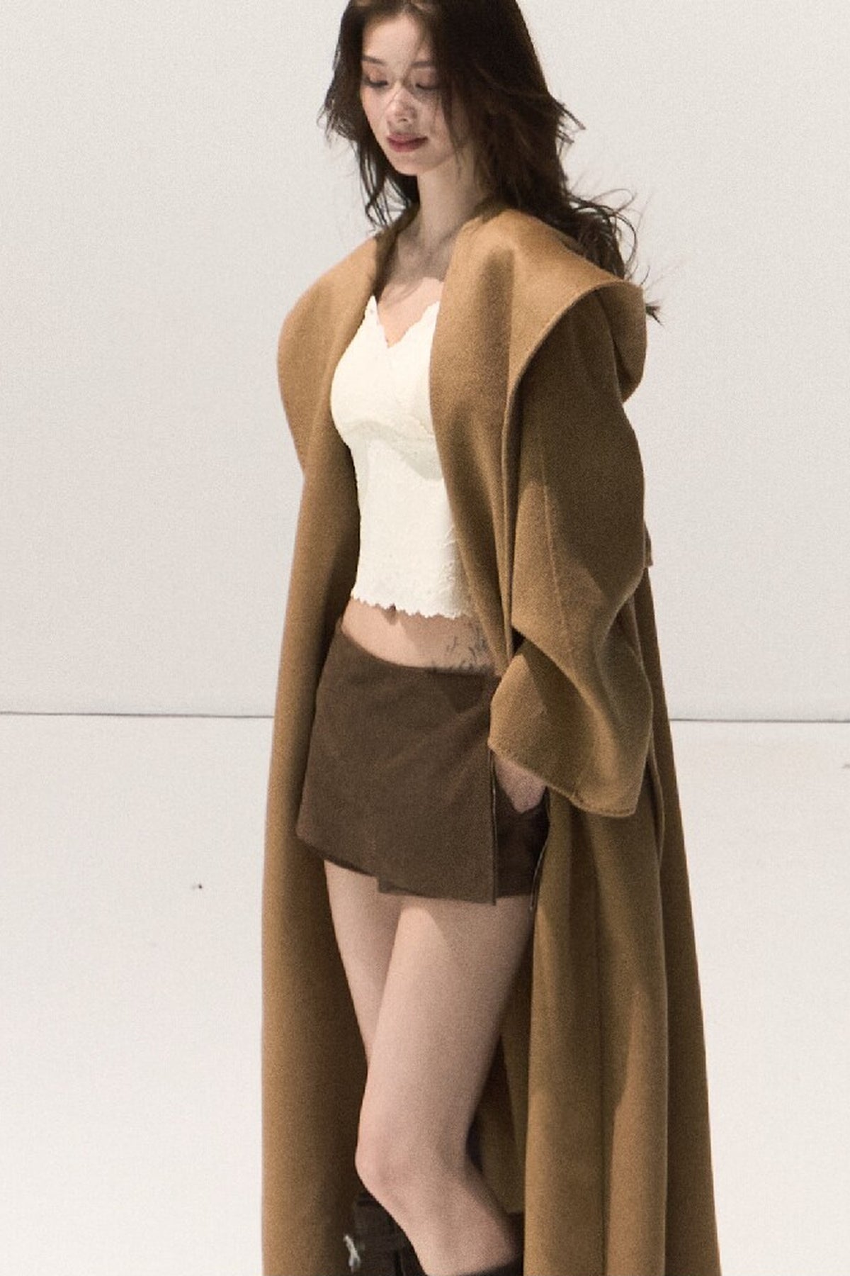 Manteau en laine double face style peignoir