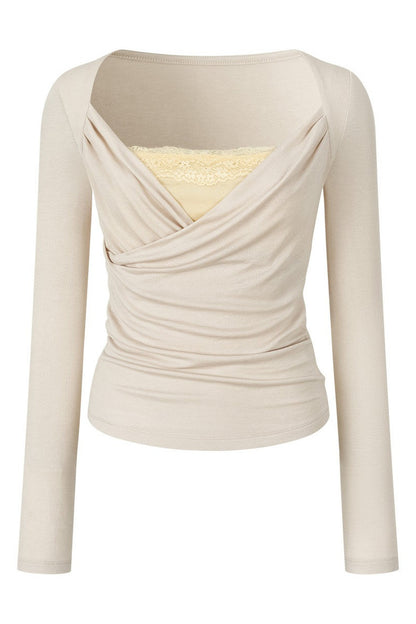 Layered-Look Pleated Tencel Base Layer Top