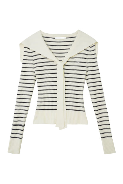 Navy Striped Sailor Collar Knit Top