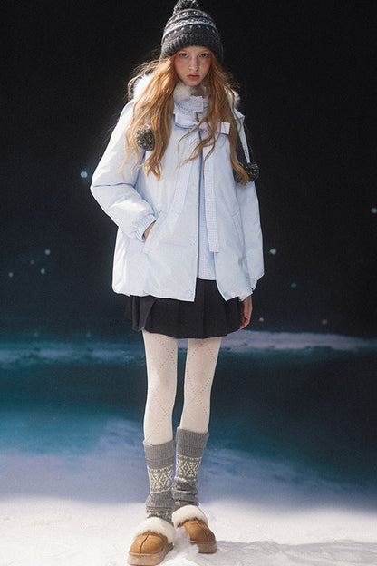 Blue Layered-Look Navy Collar Down Jacket