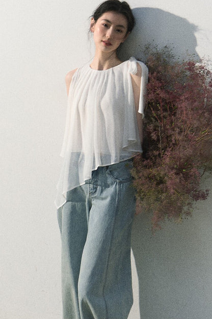 Pantaloni vintage in cotone effetto consumato a gamba larga