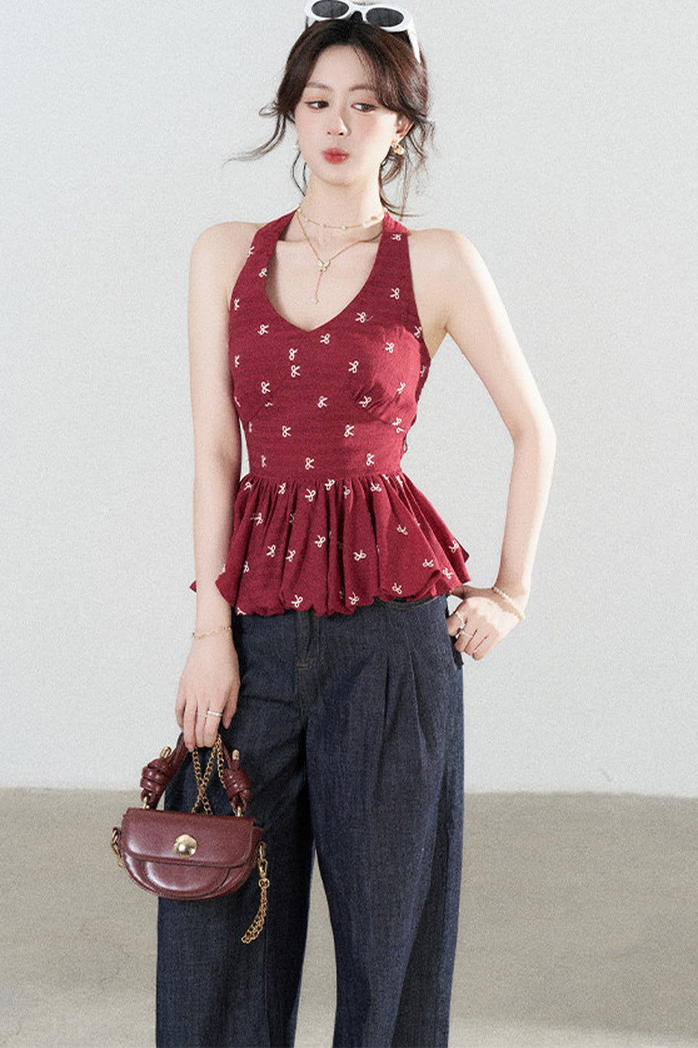 Red Halter Peplum Top