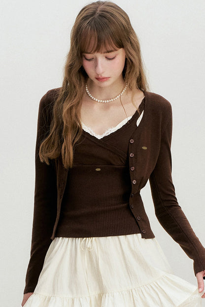 V-Neck Knit Cardigan And Vest Set-Up