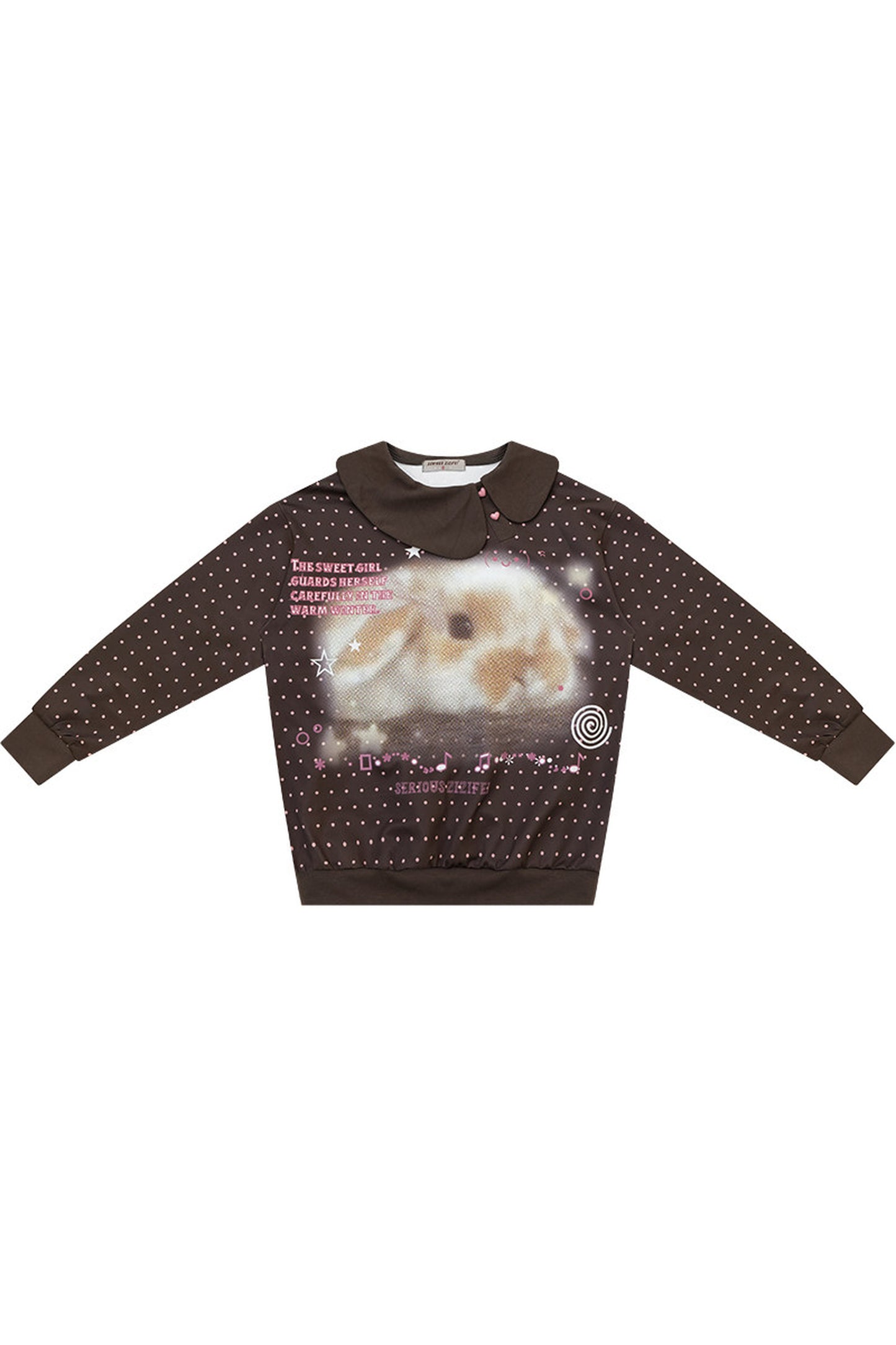 Polka Dot Rabbit Print Doll Collar Sweatshirt