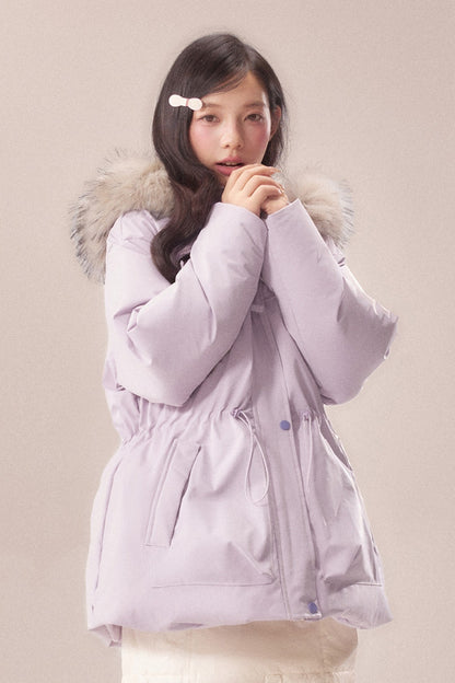 Mid-Length Fur Collar Goose Down Jacket