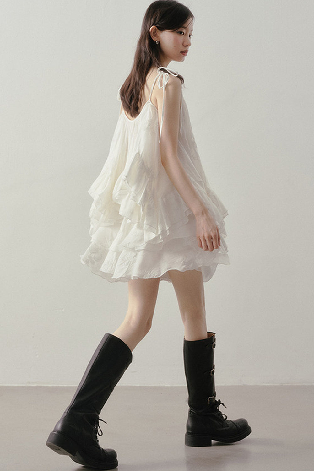 Layered Ruffle Embroidered Camisole Skirt Set