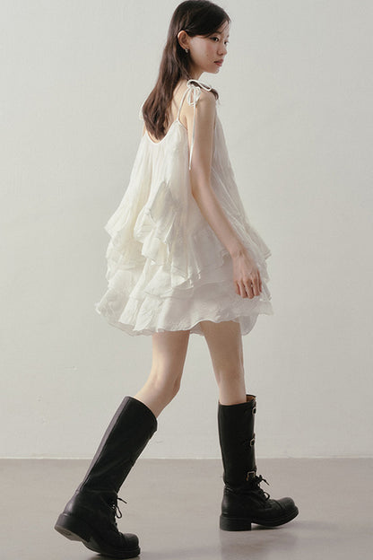 Layered Ruffle Embroidered Camisole Skirt Set
