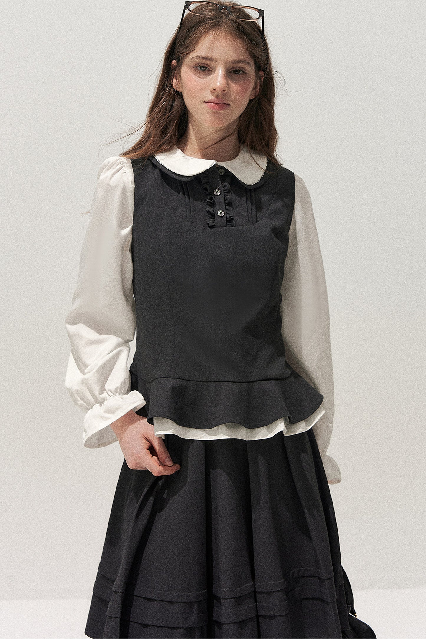 Retro Lace Hem Vest and Skirt Set-Up