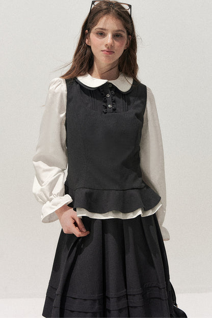 Retro Lace Hem Vest and Skirt Set-Up