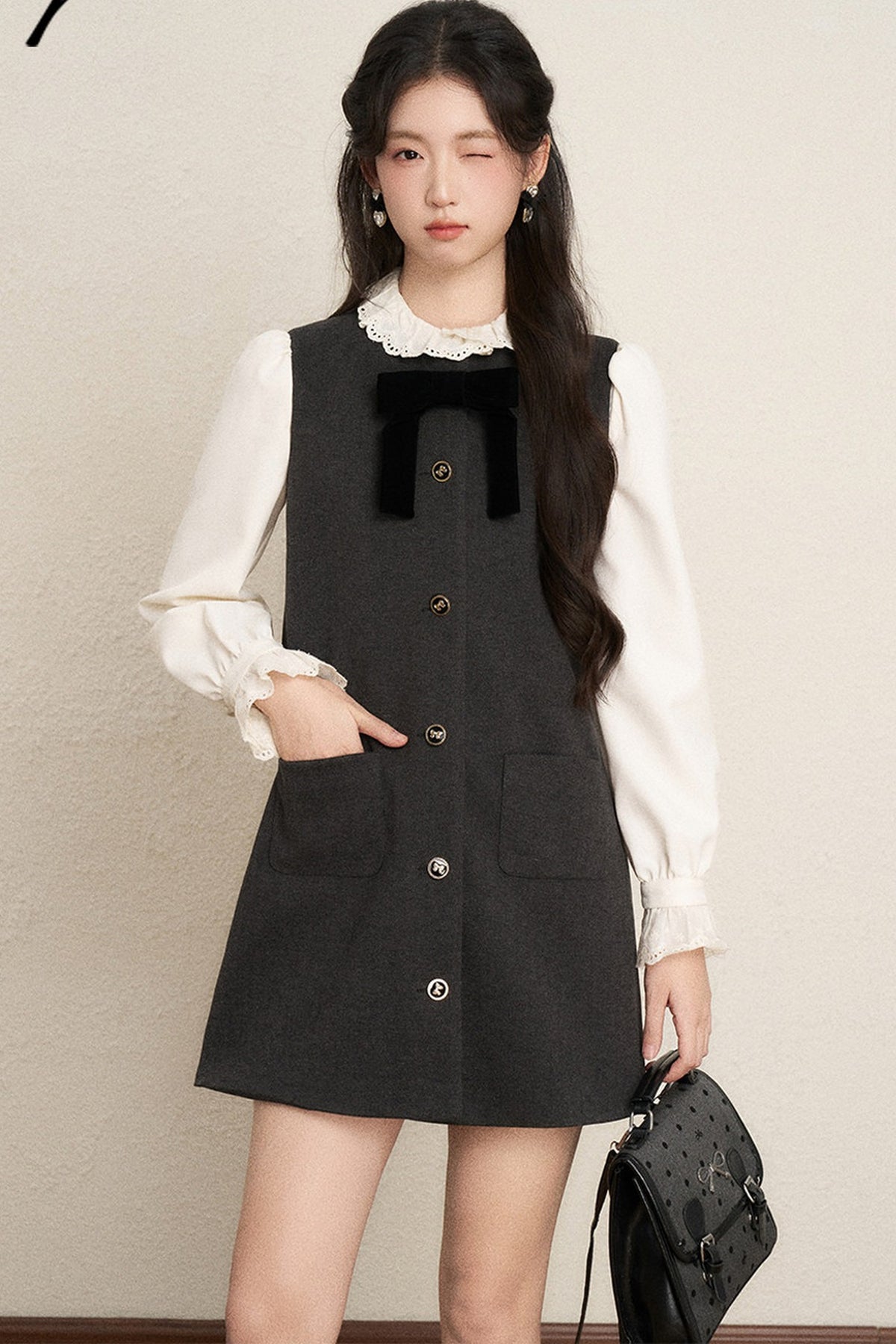 Ruffled Blouse and Vest Dress Set-Up