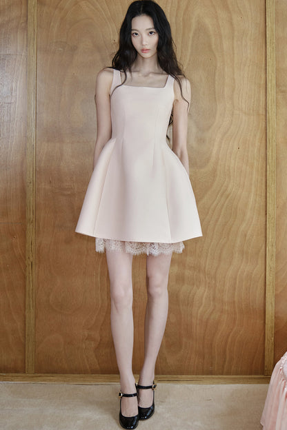 Square-Neck Lace Patchwork Dress