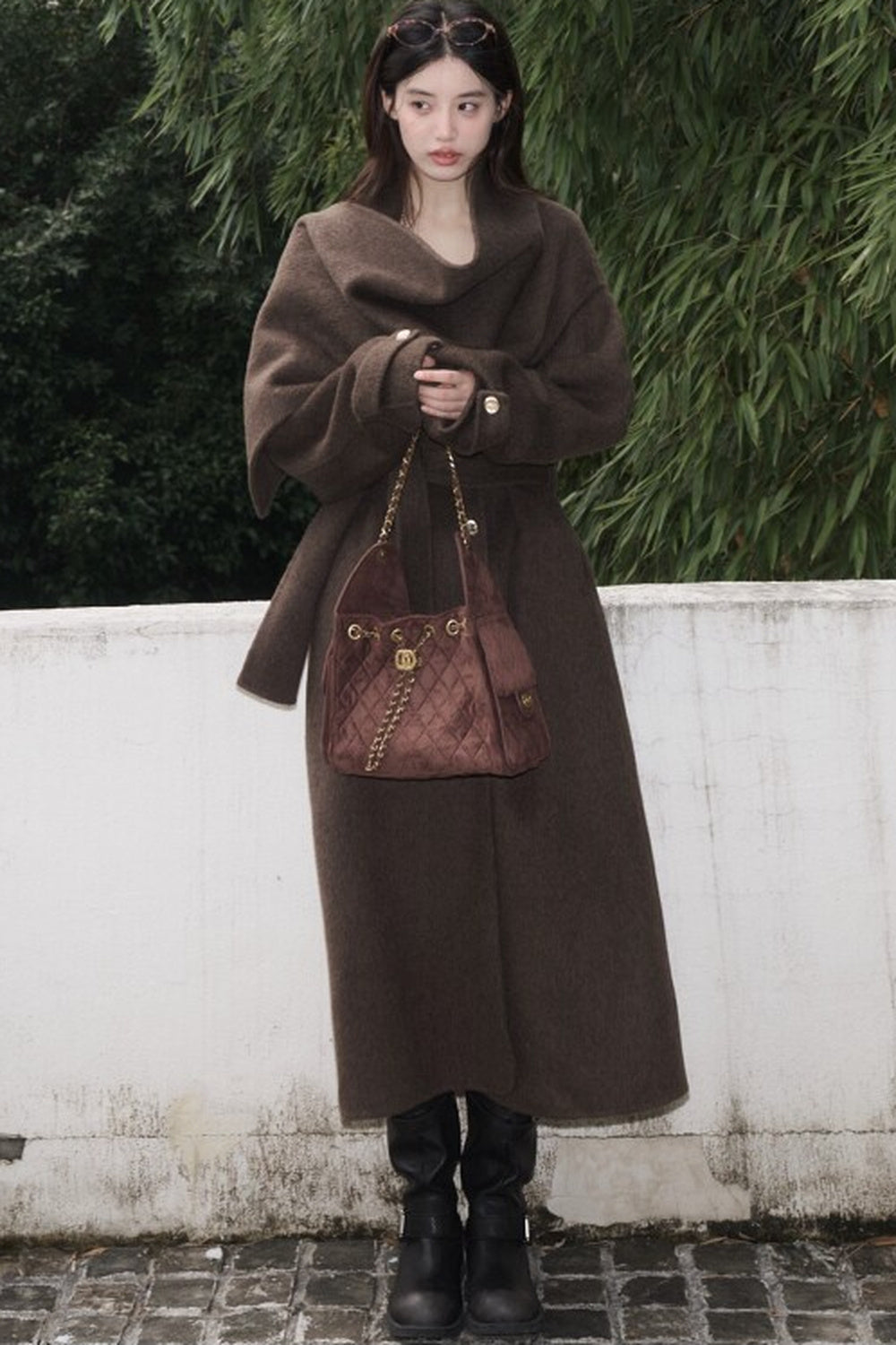Double-Sided Wool Scarf Collar Coat