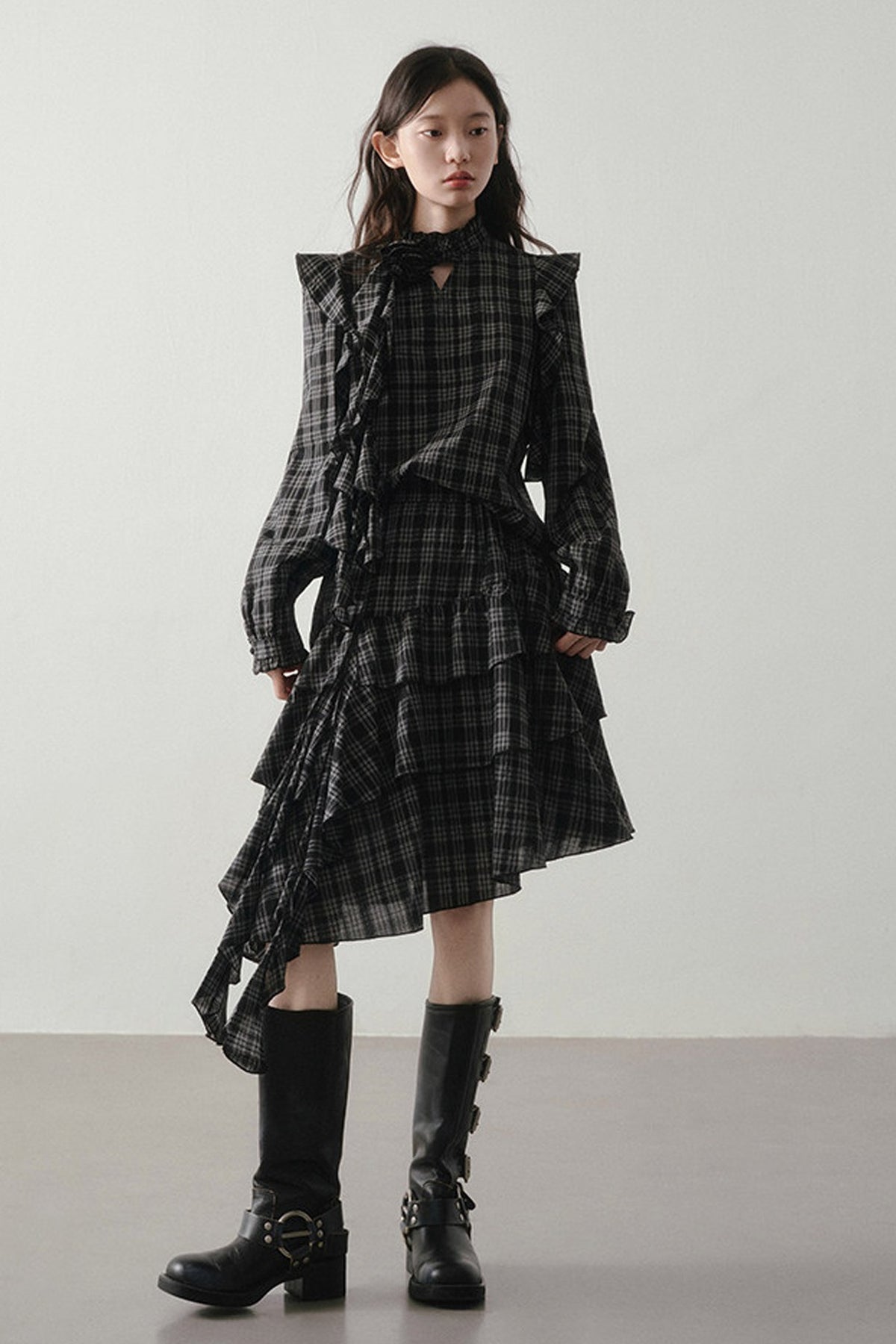 Retro Plaid Shirt and Half Skirt Set