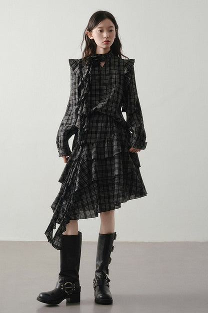 Retro Plaid Shirt and Half Skirt Set
