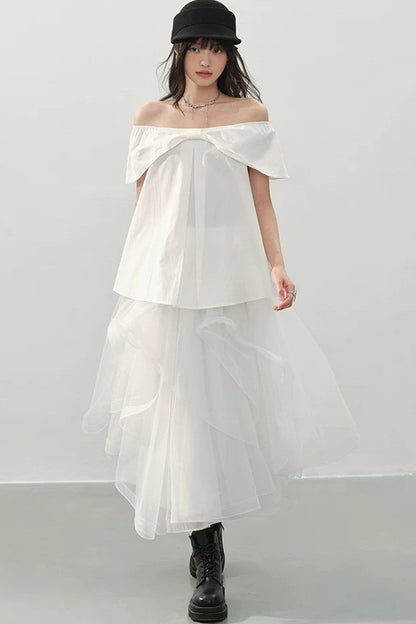 White Sweet Cool Off-Shoulder Blouse