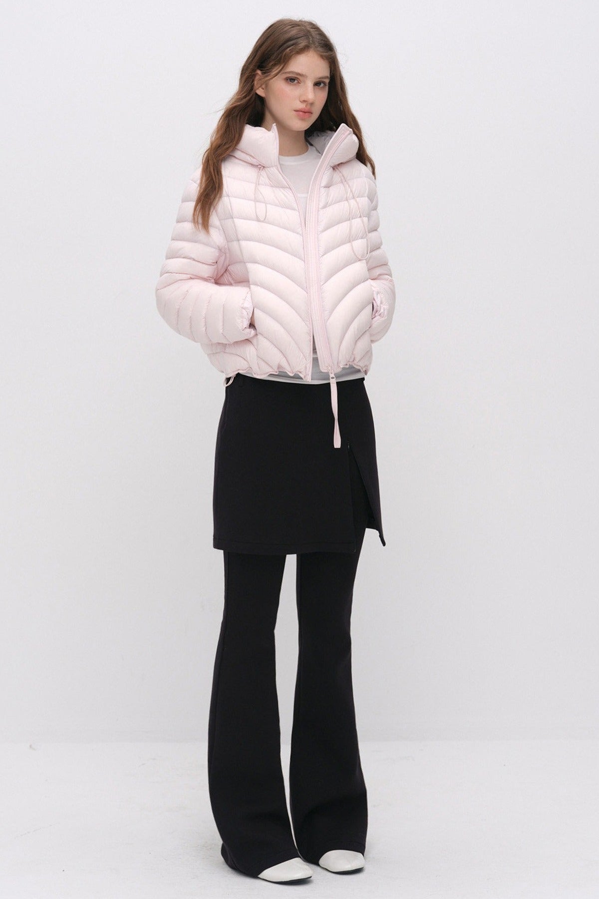 Layered-Look Slit Skirt-Style Flared Pants