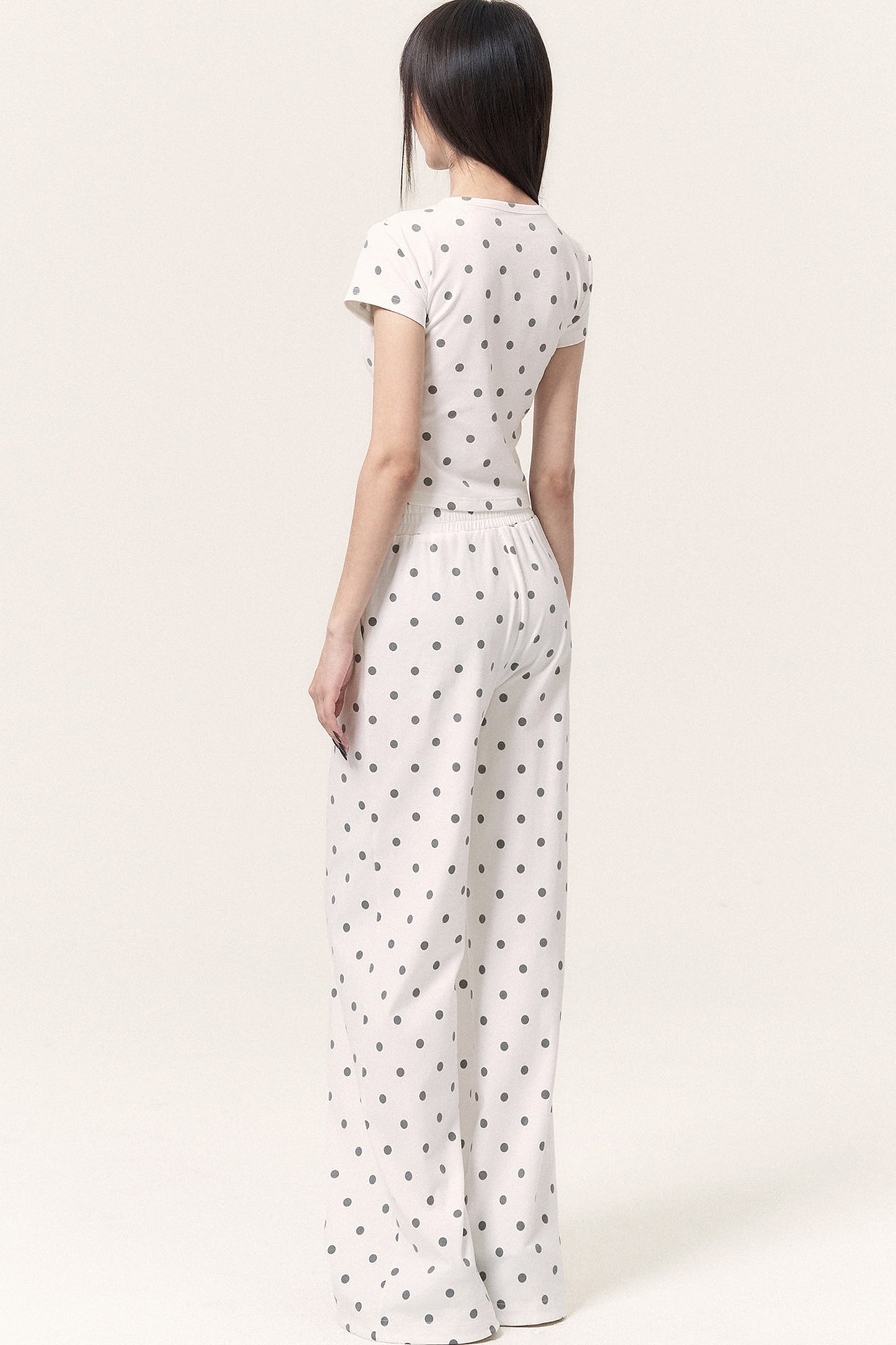 Cat Print Polka Dot Top Pants and Skirt Set-Up