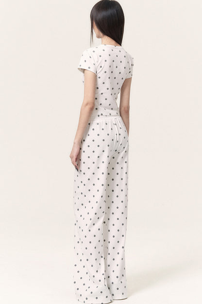 Cat Print Polka Dot Top Pants and Skirt Set-Up