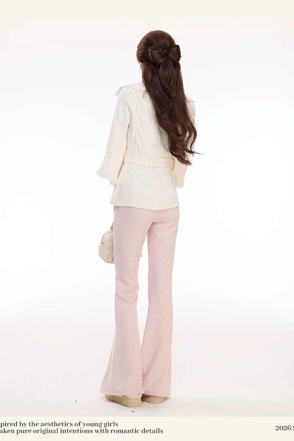 Faux Rabbit Fur Collar Sweater and Knit Flared Pants Set
