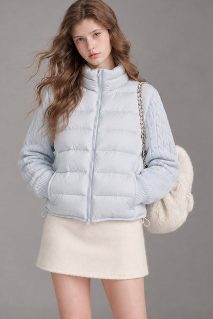Short Patchwork Ribbed Down Jacket