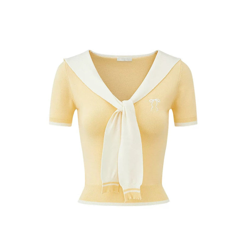 Sweet Sailor Collar Knit Top Set-Up