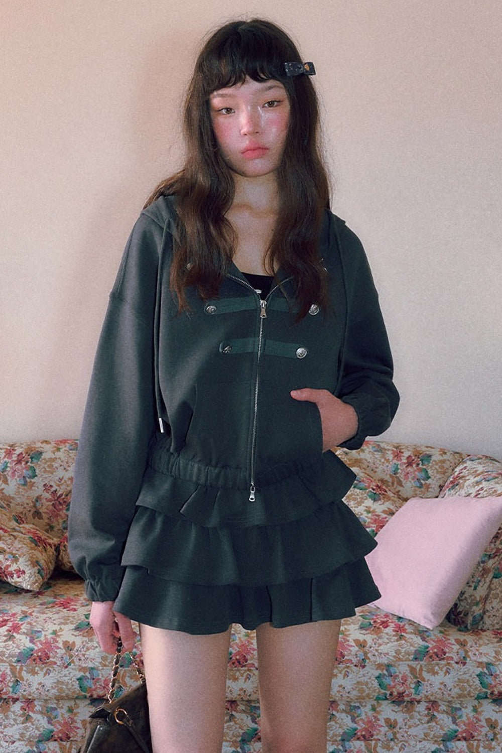 Retro Napoleon Hooded Sweatshirt and Skirt Set-Up