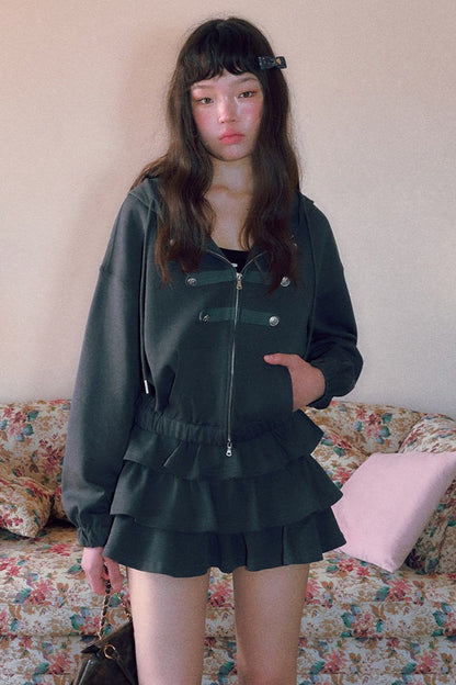 Retro Napoleon Hooded Sweatshirt and Skirt Set-Up