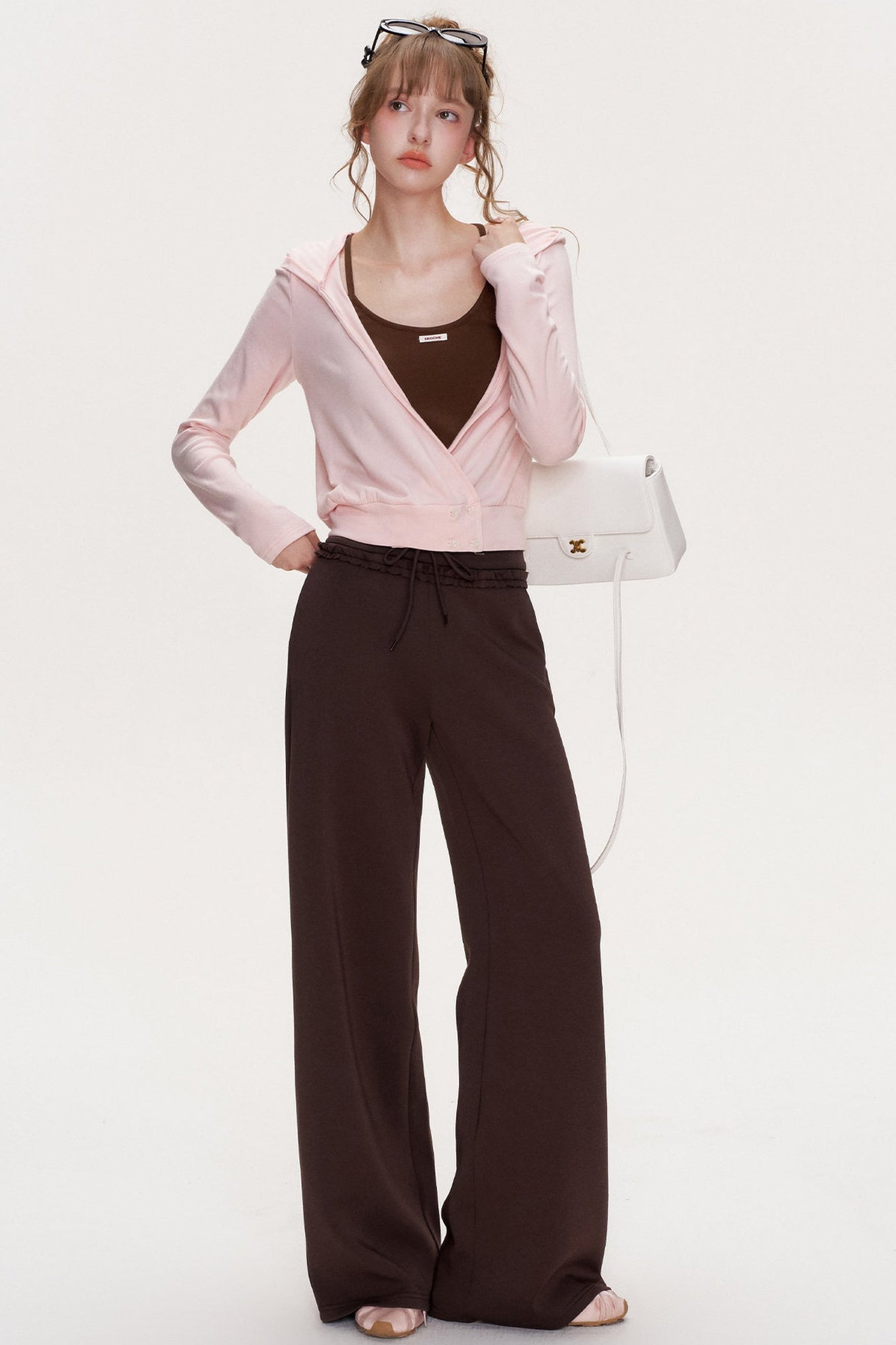 Ruffle Elastic Waist Drawstring Straight Pants