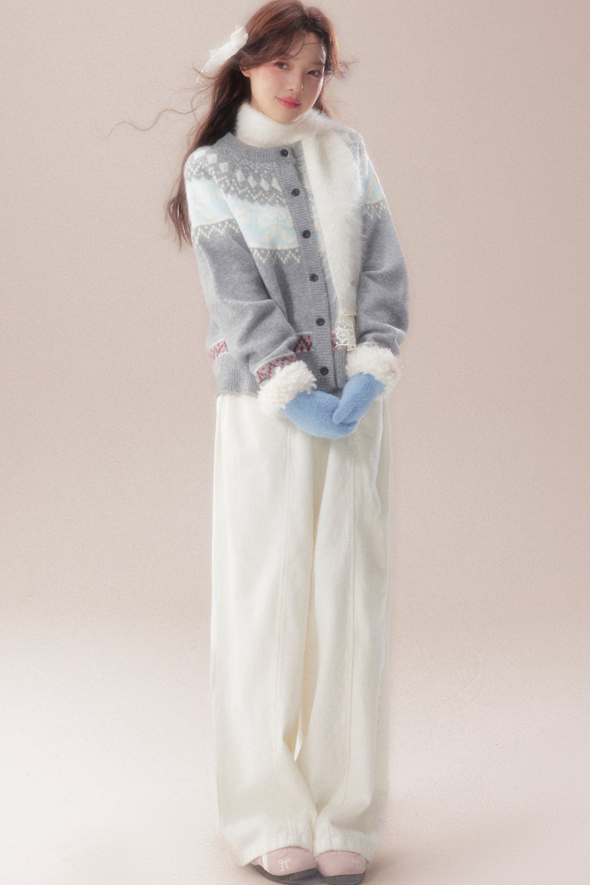 Bowknot Fair Isle Sweater Cardigan