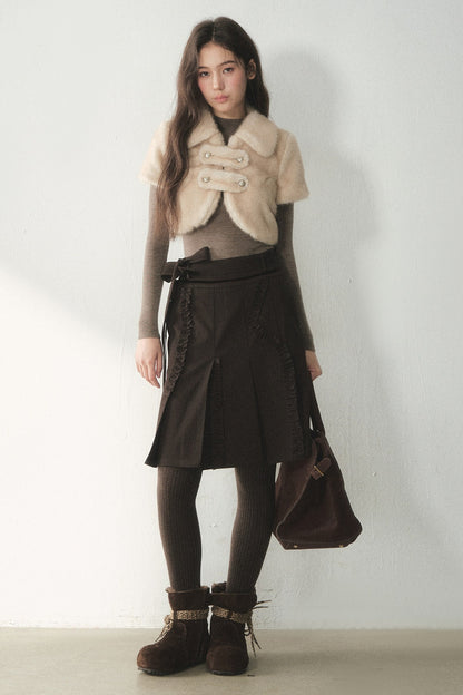 Short-Sleeved Faux Fur Double-Breasted Jacket