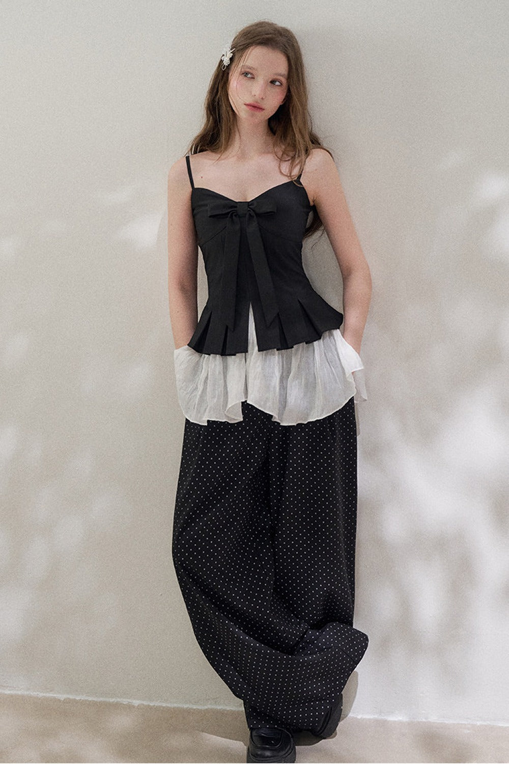High-Waisted Polka Dot Wide-Leg Pants