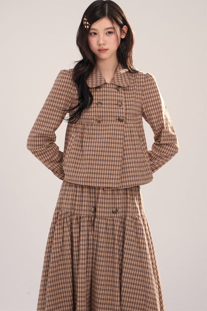 Long-Sleeved Plaid Shirt and Skirt Set-Up