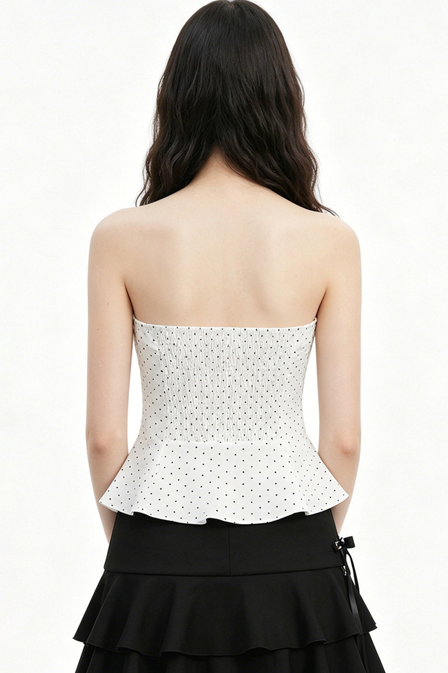 Polka Dot Lace Trim Strapless Top