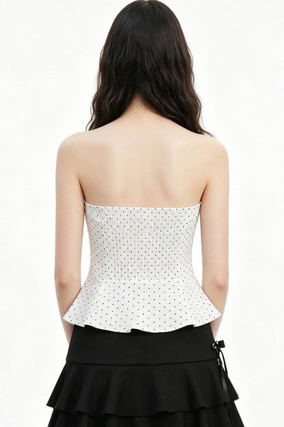 Polka Dot Lace Trim Strapless Top