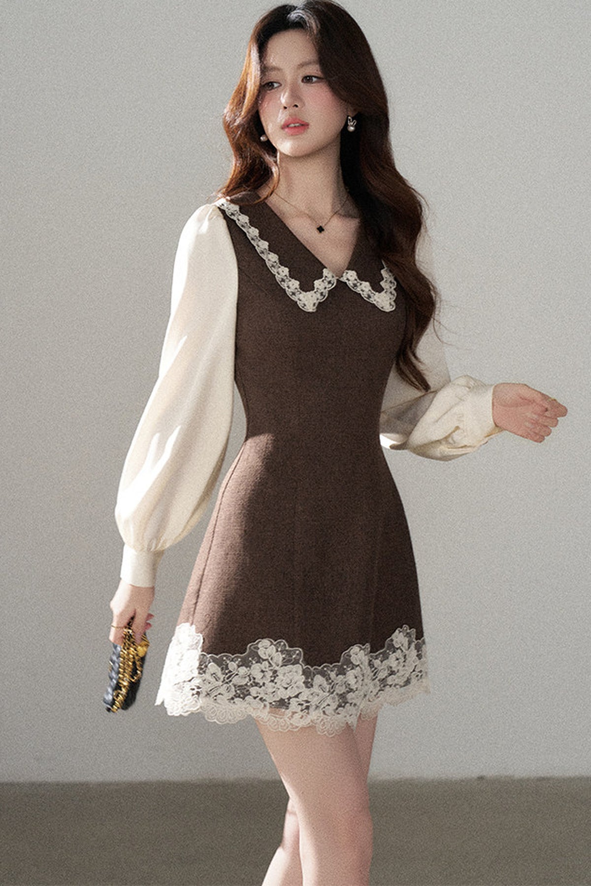 Lace Patchwork Layered-Look A-Line Dress