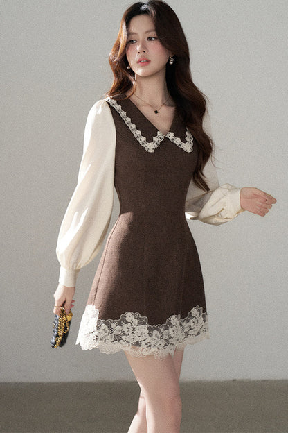 Lace Patchwork Layered-Look A-Line Dress