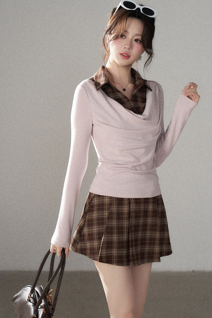 Plaid Knit Top and Skirt Set-Up