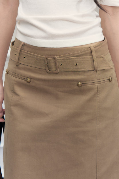 High-Waisted A-Line Midi Skirt