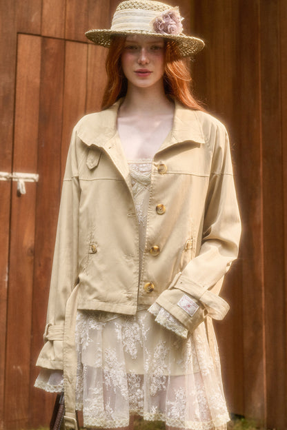 Skin Brown Short Trench Jacket