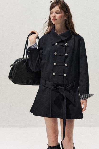 Navy Blue Napoleon Buckle Trench Coat