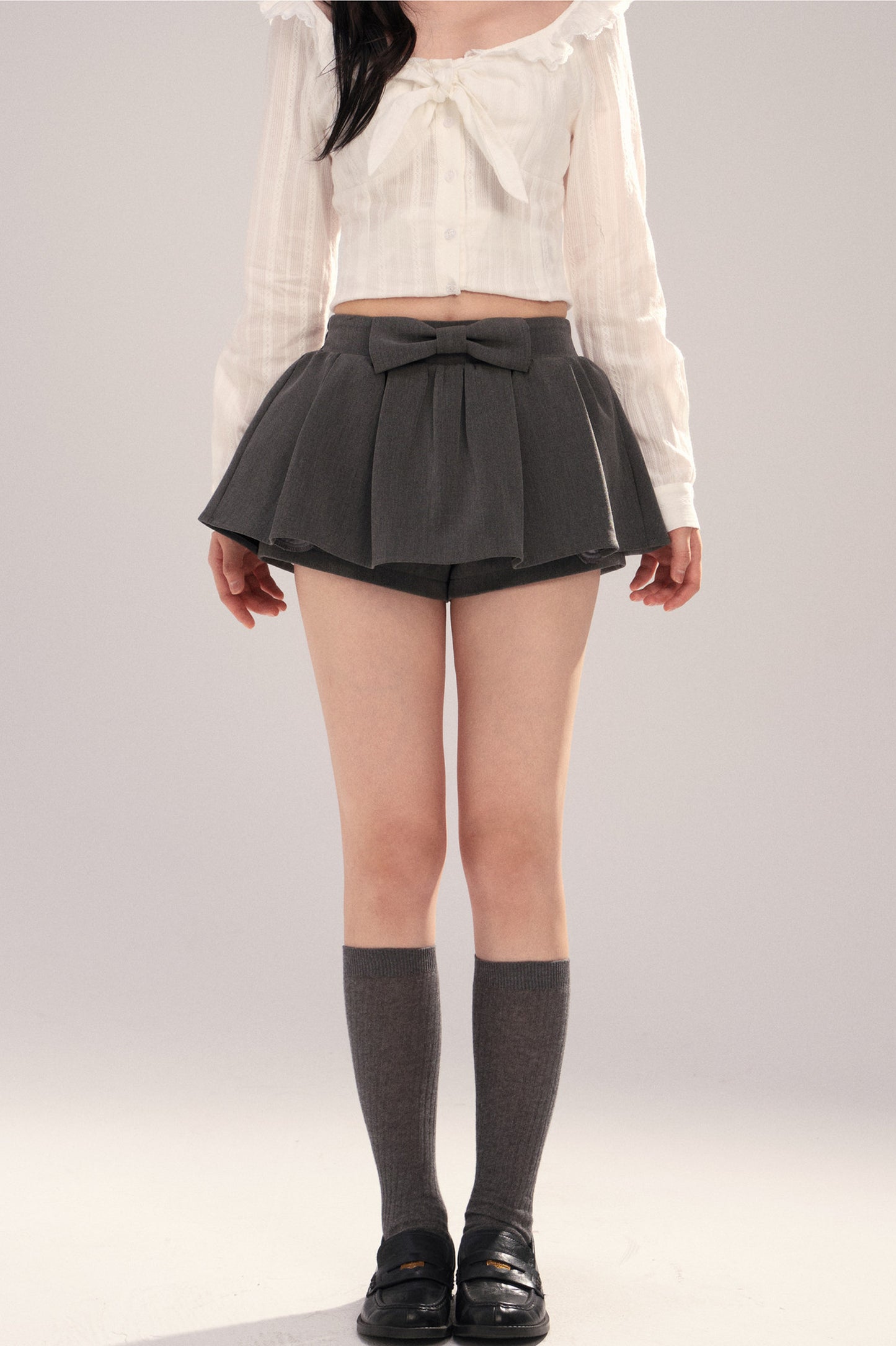 Embroidered Gray Bow Tutu Skirt