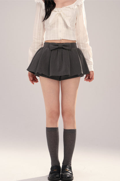 Embroidered Gray Bow Tutu Skirt
