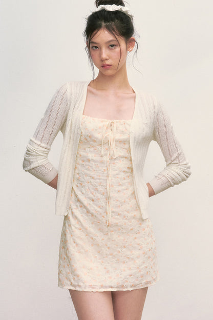 Floral Camisole Dress and Knit Cardigan Set-Up