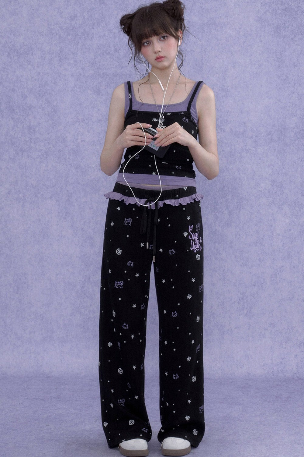 Black Purple Cutout Camisole Set
