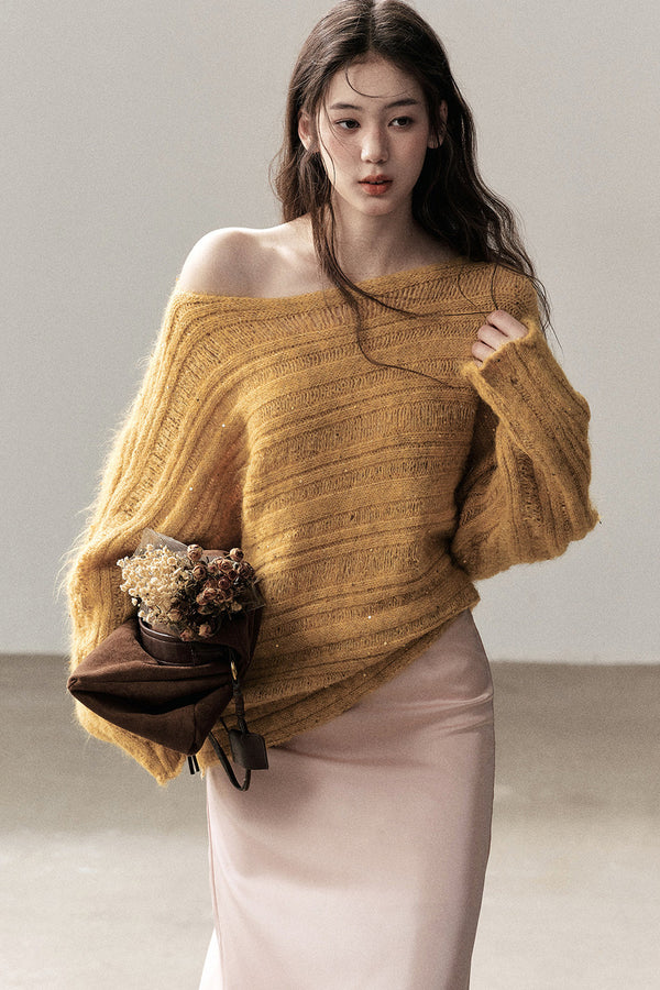 Apricot Rain's Dusk Off-Shoulder Wool Sweater