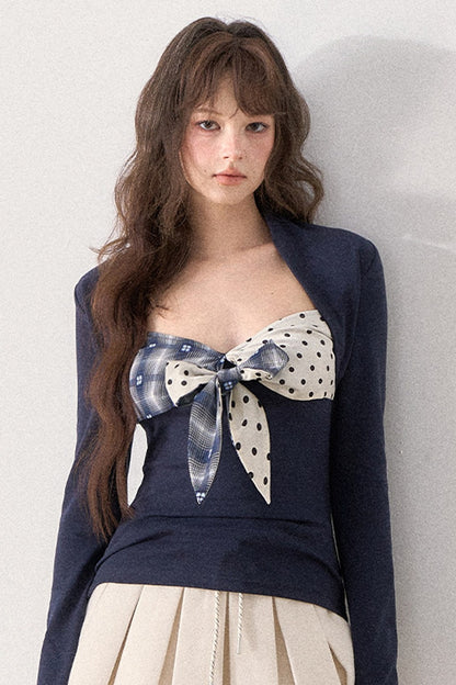 Polka Dot Plaid Bow T-Shirt